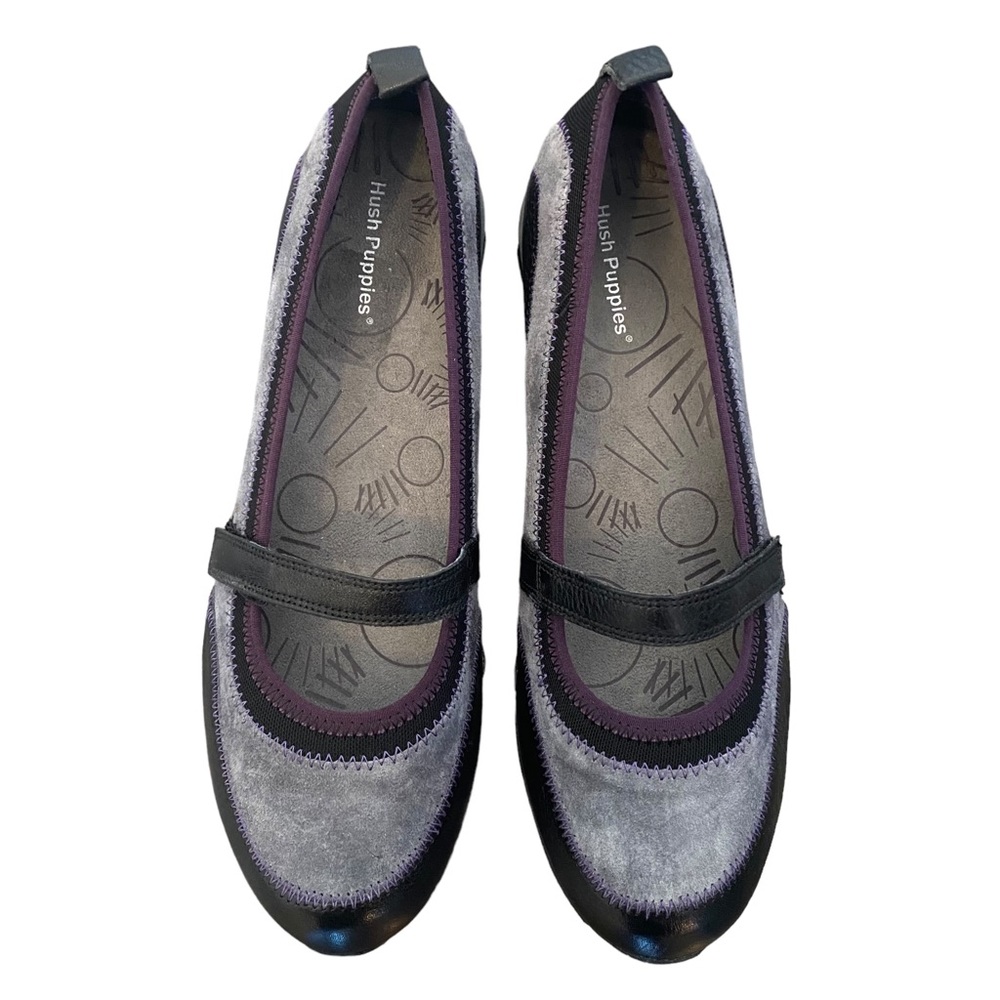 Hush Puppies Grey Suede, Purple and Black Leather Slip On with Velcro Strap 9.5 - Picture 6 of 13